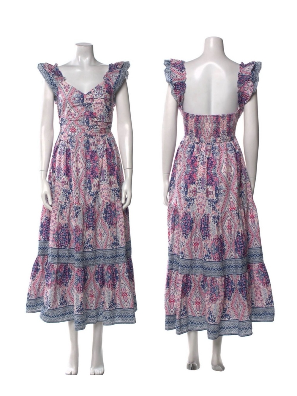 Caroline Constas Diamond Floral Ruffle-Shoulder Paisley Maxi Dress